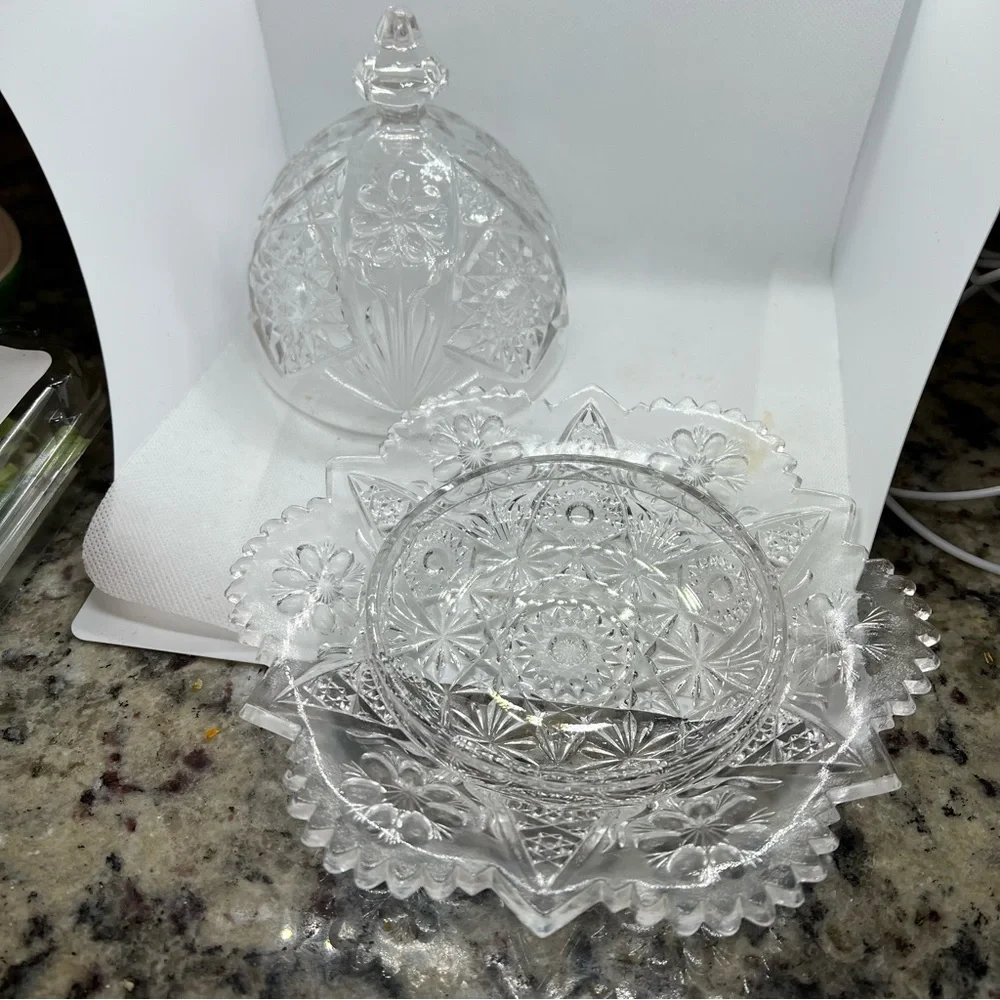 Pressed Glass Covered Butter Dish Domed Vintage Kitchen Dining